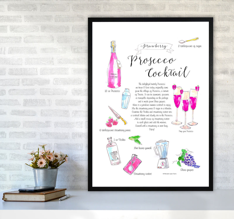 Strawberry Prosecco Cocktail Recipe, Kitchen Food & Drink Art Prints A1 White Frame