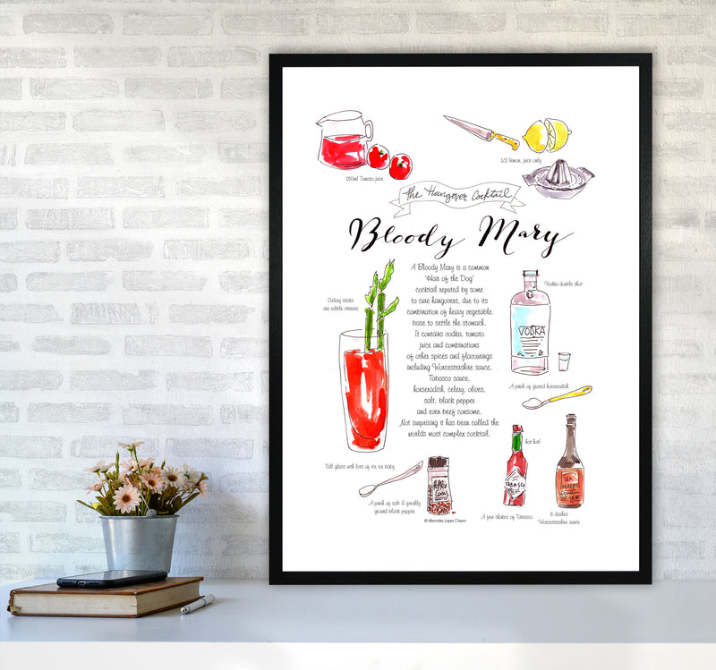 Bloody Mary Recipe, Kitchen Food & Drink Art Prints A1 White Frame