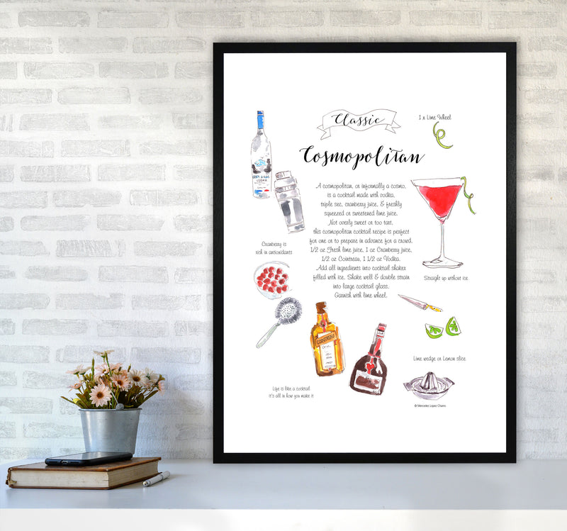 Cosmopolitan Cocktail Recipe, Kitchen Food & Drink Art Prints A1 White Frame