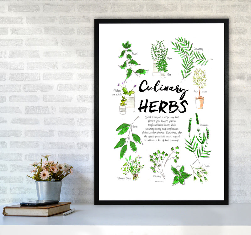 Culinary Herbs, Kitchen Food & Drink Art Prints A1 White Frame