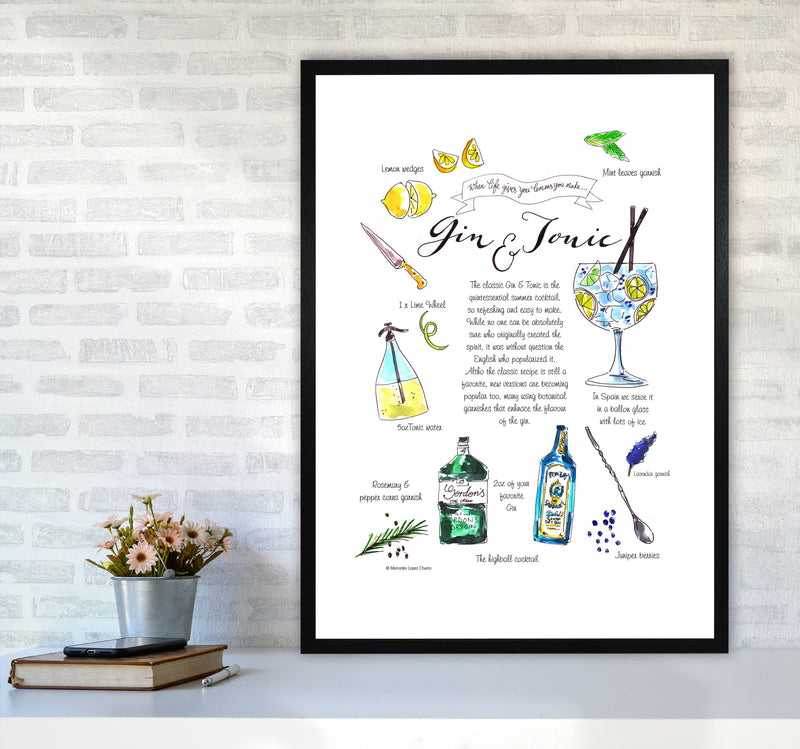 Gin And Tonic Recipe, Kitchen Food & Drink Art Prints A1 White Frame