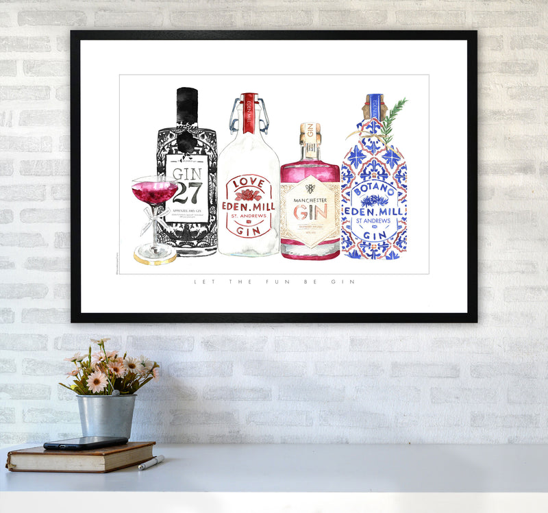 Let The Fun Be Gin, Kitchen Food & Drink Art Prints A1 White Frame