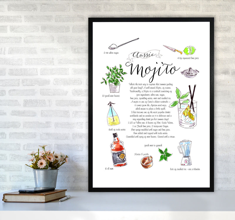 Mojito Cocktail Recipe, Kitchen Food & Drink Art Prints A1 White Frame
