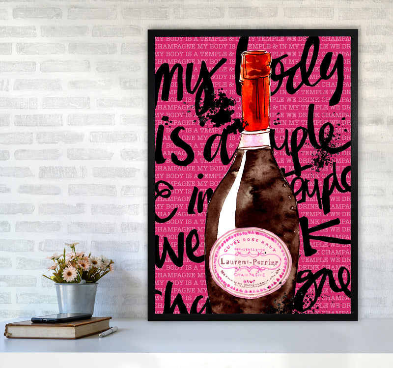 My Body Is A Temple Champagne, Kitchen Food & Drink Art Prints A1 White Frame