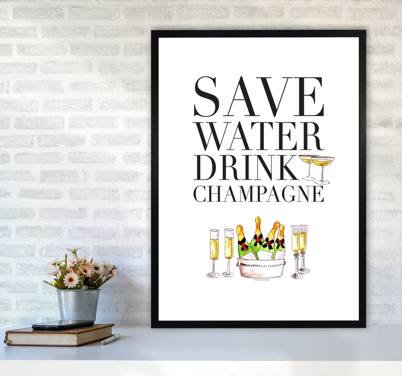 Save Water Drink Champagne, Kitchen Food & Drink Art Prints A1 White Frame