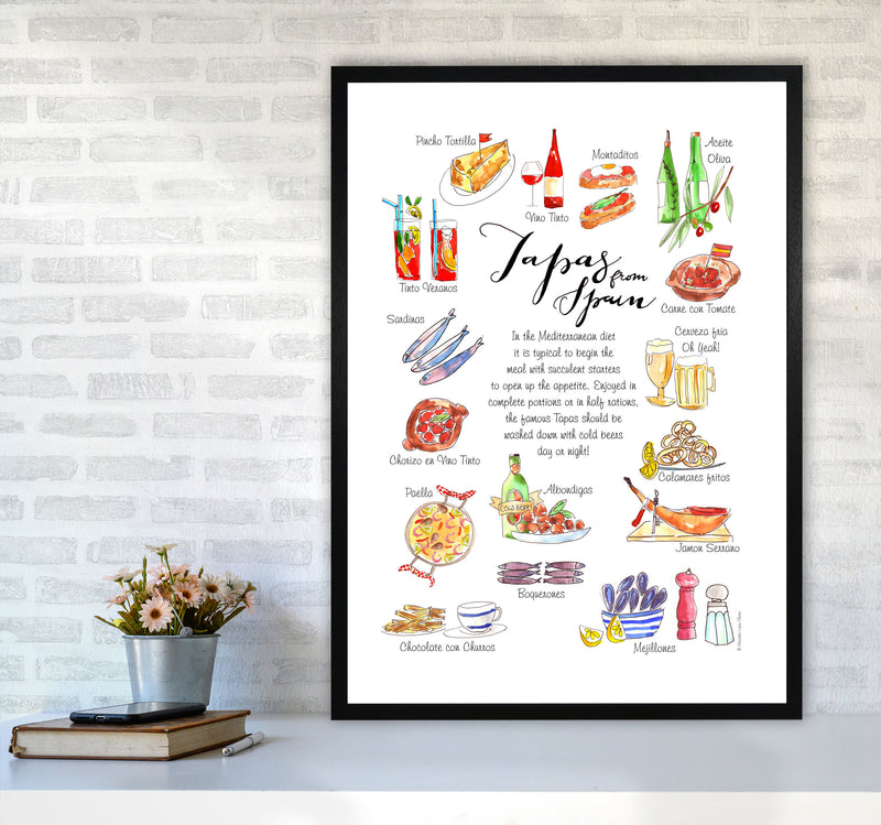 Spanish Tapas Ingredients, Kitchen Food & Drink Art Prints A1 White Frame
