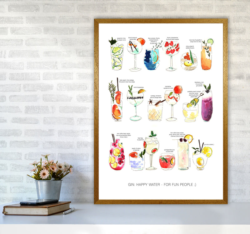 Gin: Happy Water - For Fun People, Kitchen Food & Drink Art Prints A1 Print Only
