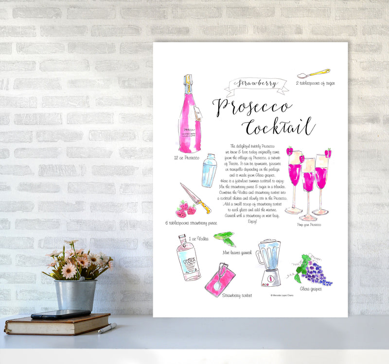 Strawberry Prosecco Cocktail Recipe, Kitchen Food & Drink Art Prints A1 Black Frame