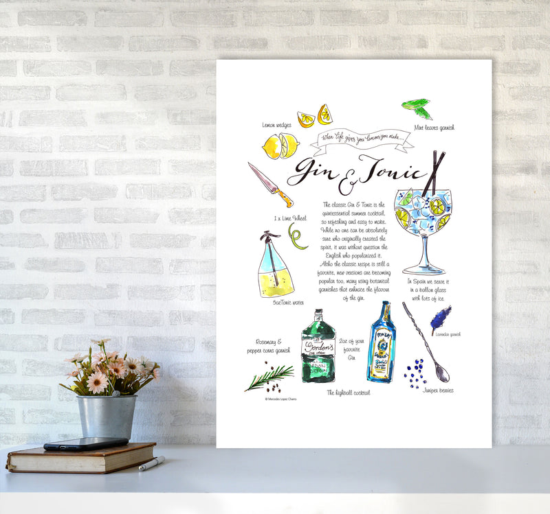 Gin And Tonic Recipe, Kitchen Food & Drink Art Prints A1 Black Frame