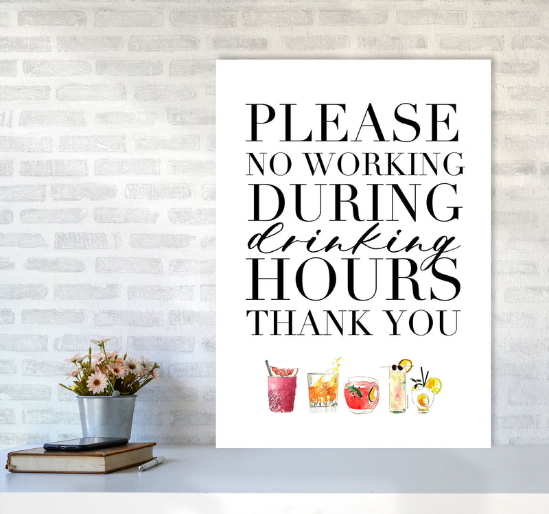 No Working During Drinking Hours, Kitchen Food & Drink Art Prints A1 Black Frame