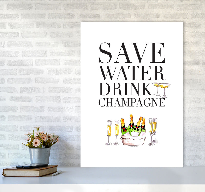 Save Water Drink Champagne, Kitchen Food & Drink Art Prints A1 Black Frame