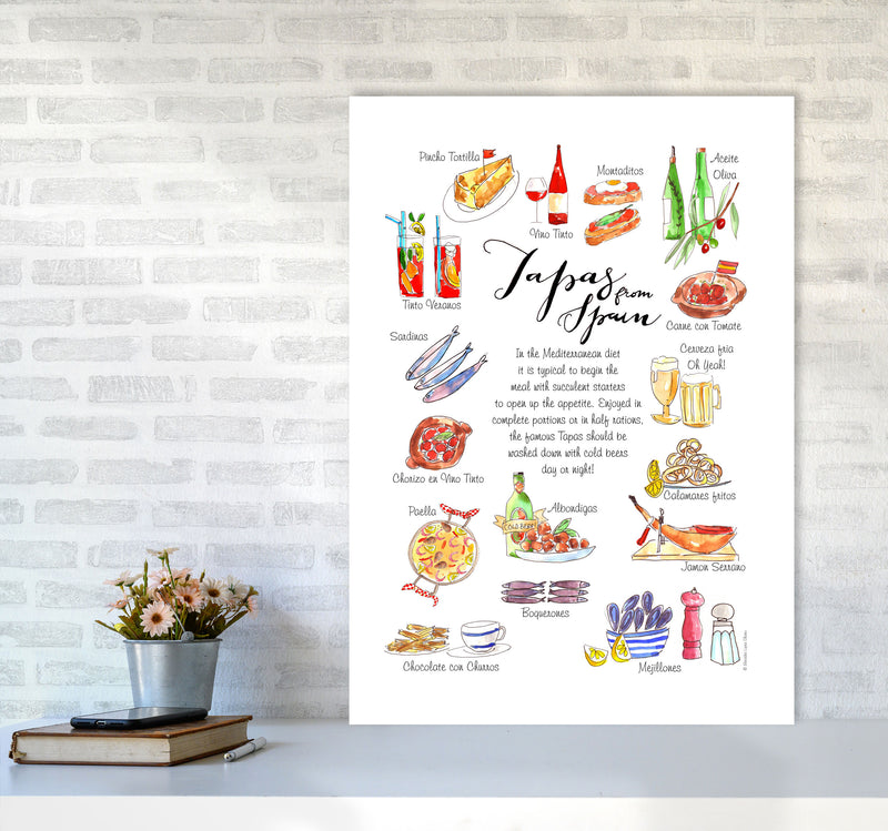 Spanish Tapas Ingredients, Kitchen Food & Drink Art Prints A1 Black Frame