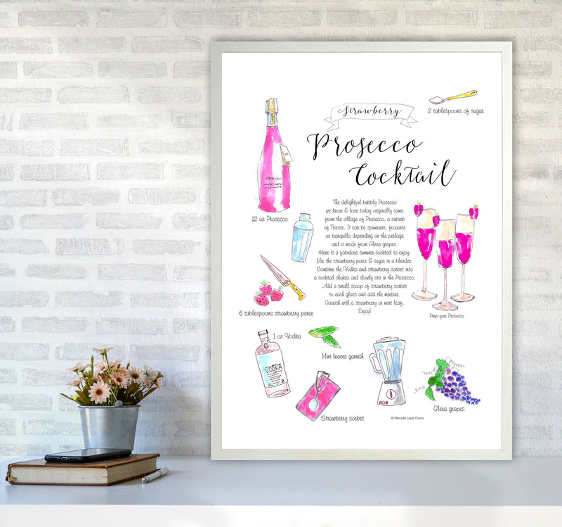 Strawberry Prosecco Cocktail Recipe, Kitchen Food & Drink Art Prints A1 Oak Frame