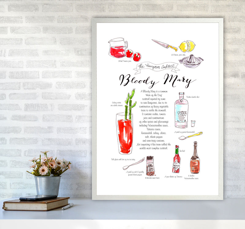 Bloody Mary Recipe, Kitchen Food & Drink Art Prints A1 Oak Frame