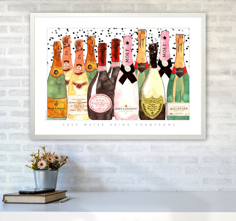 Champagne Bottles, Kitchen Food & Drink Art Prints A1 Oak Frame