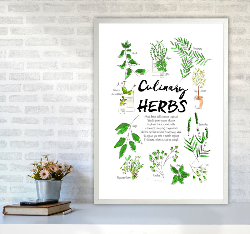 Culinary Herbs, Kitchen Food & Drink Art Prints A1 Oak Frame
