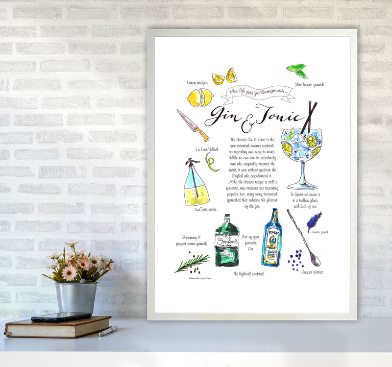 Gin And Tonic Recipe, Kitchen Food & Drink Art Prints A1 Oak Frame