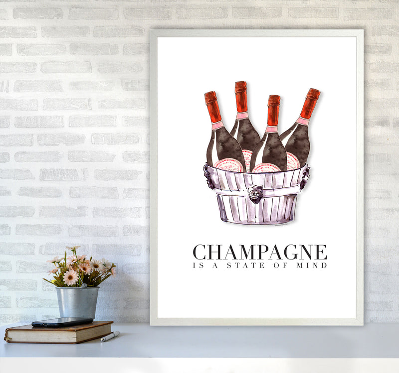 Champagne Is A State Of Mind, Kitchen Food & Drink Art Prints A1 Oak Frame