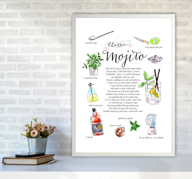 Mojito Cocktail Recipe, Kitchen Food & Drink Art Prints A1 Oak Frame