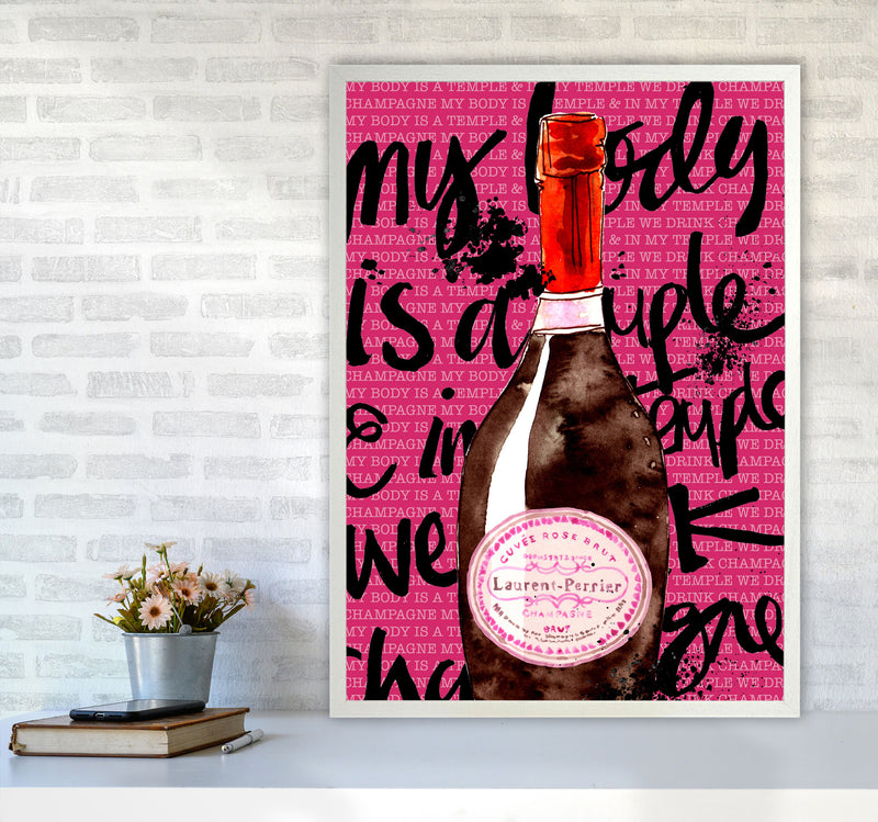 My Body Is A Temple Champagne, Kitchen Food & Drink Art Prints A1 Oak Frame