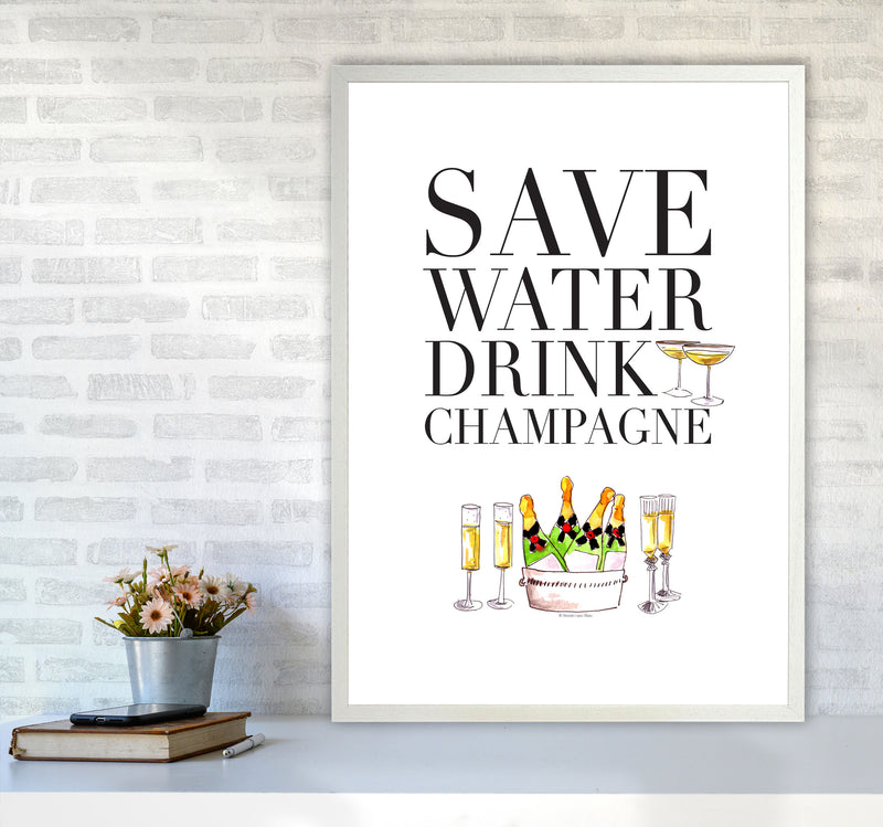 Save Water Drink Champagne, Kitchen Food & Drink Art Prints A1 Oak Frame