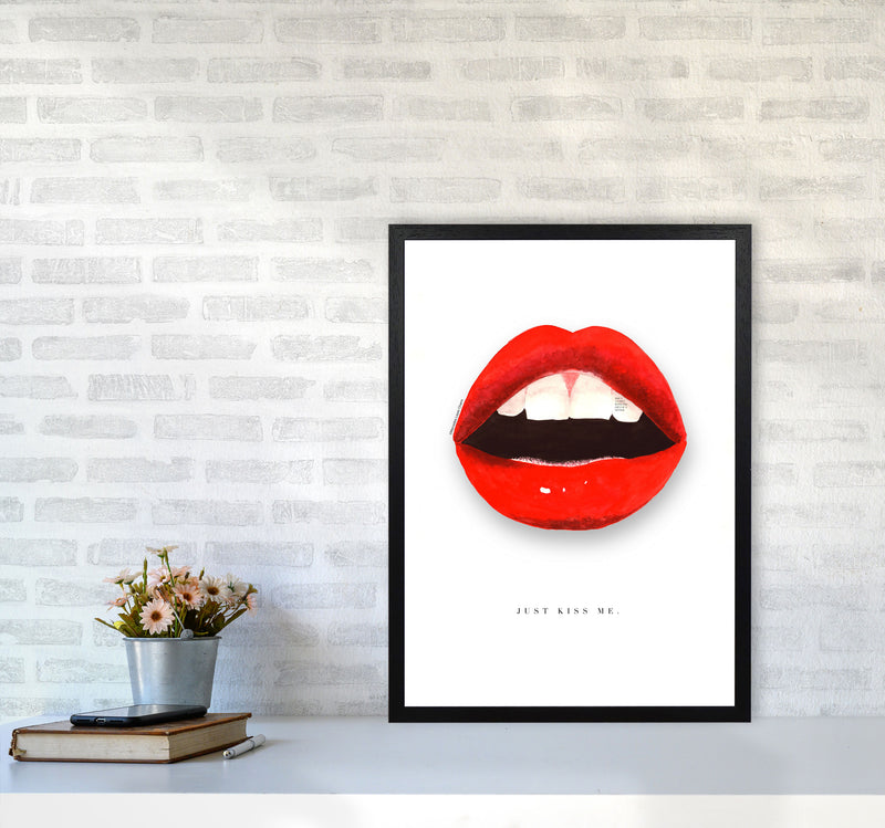 Just Kiss Me Lips Modern Fashion Print A2 White Frame