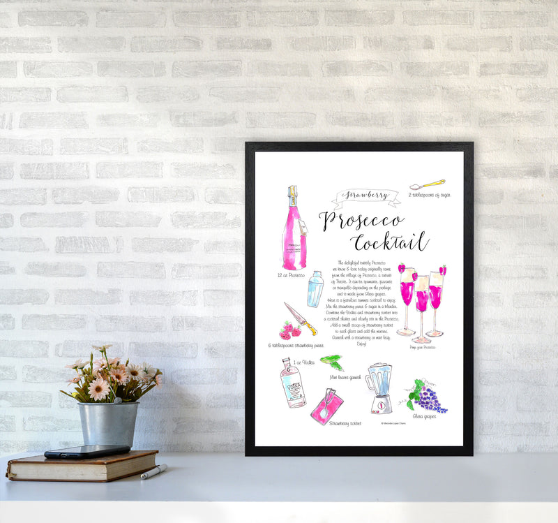 Strawberry Prosecco Cocktail Recipe, Kitchen Food & Drink Art Prints A2 White Frame