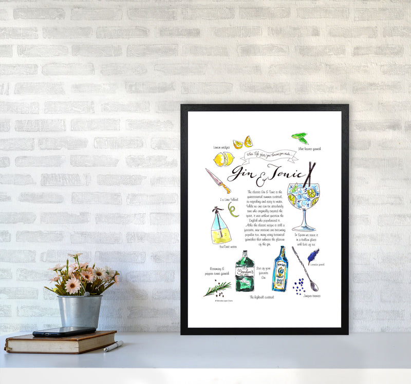 Gin And Tonic Recipe, Kitchen Food & Drink Art Prints A2 White Frame