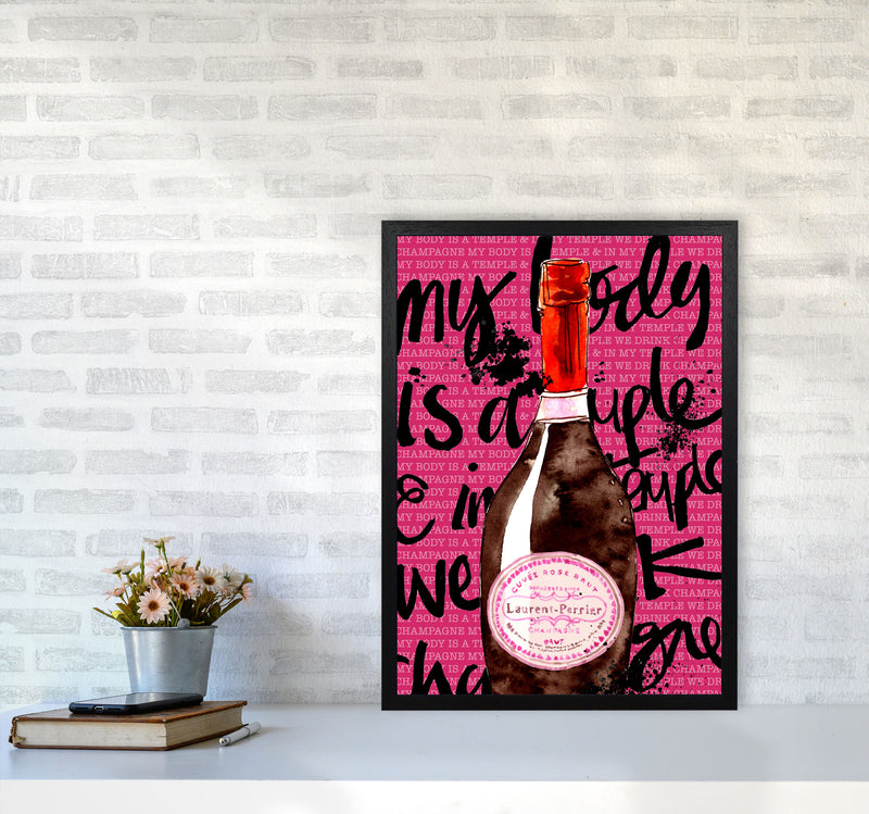 My Body Is A Temple Champagne, Kitchen Food & Drink Art Prints A2 White Frame