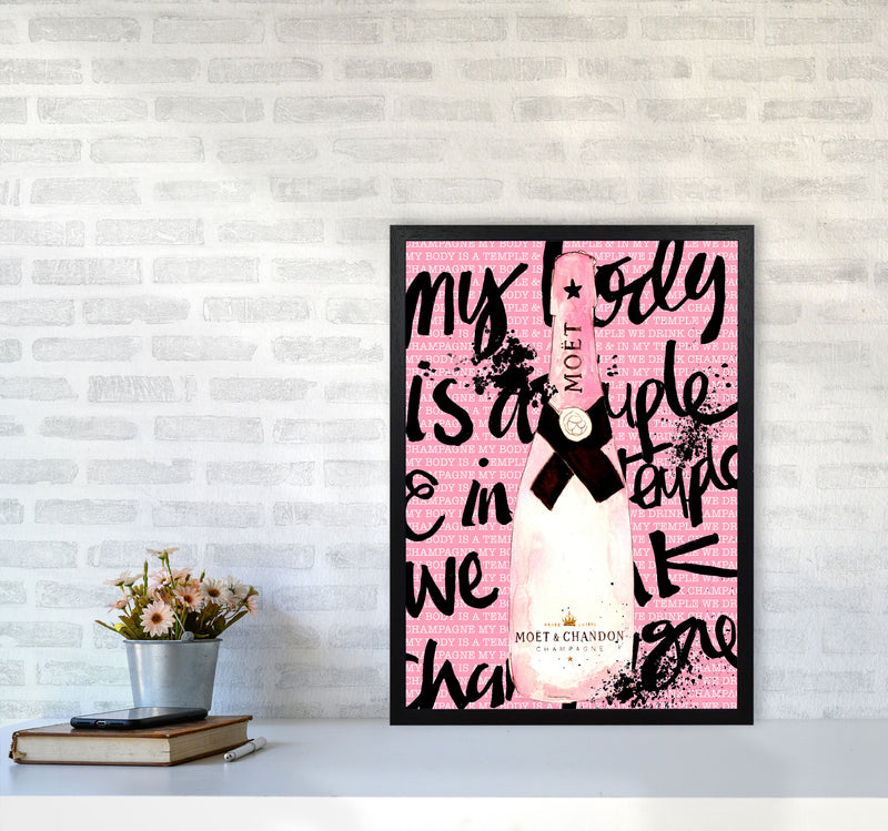 My Body Is A Temple Moet, Kitchen Food & Drink Art Prints A2 White Frame