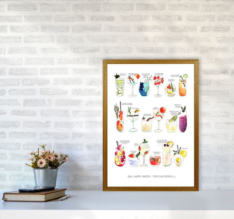 Gin: Happy Water - For Fun People, Kitchen Food & Drink Art Prints A2 Print Only