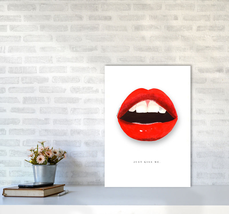 Just Kiss Me Lips Modern Fashion Print A2 Black Frame
