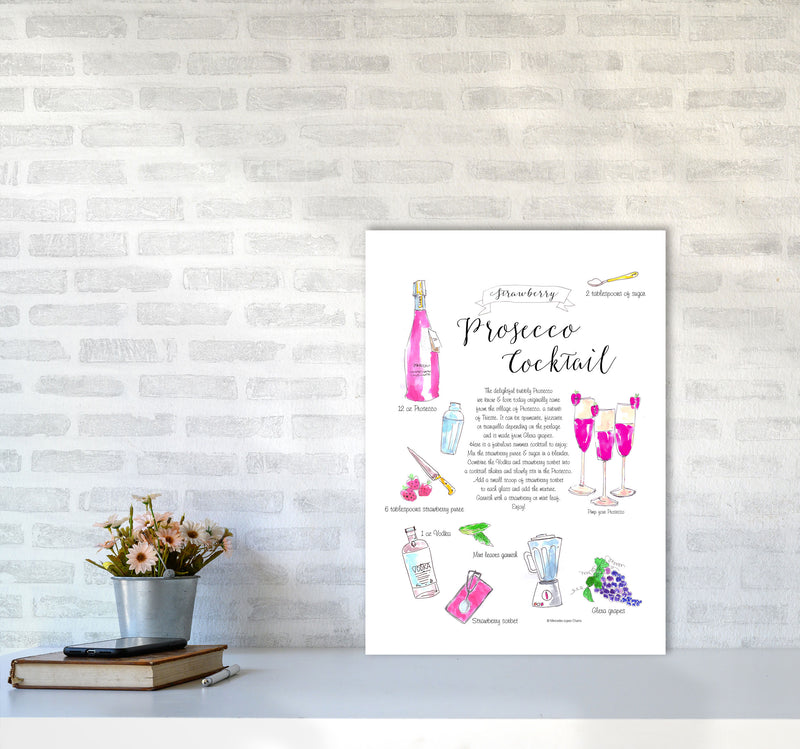Strawberry Prosecco Cocktail Recipe, Kitchen Food & Drink Art Prints A2 Black Frame