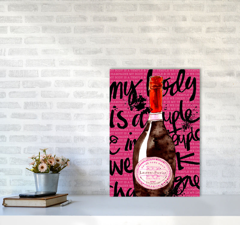 My Body Is A Temple Champagne, Kitchen Food & Drink Art Prints A2 Black Frame