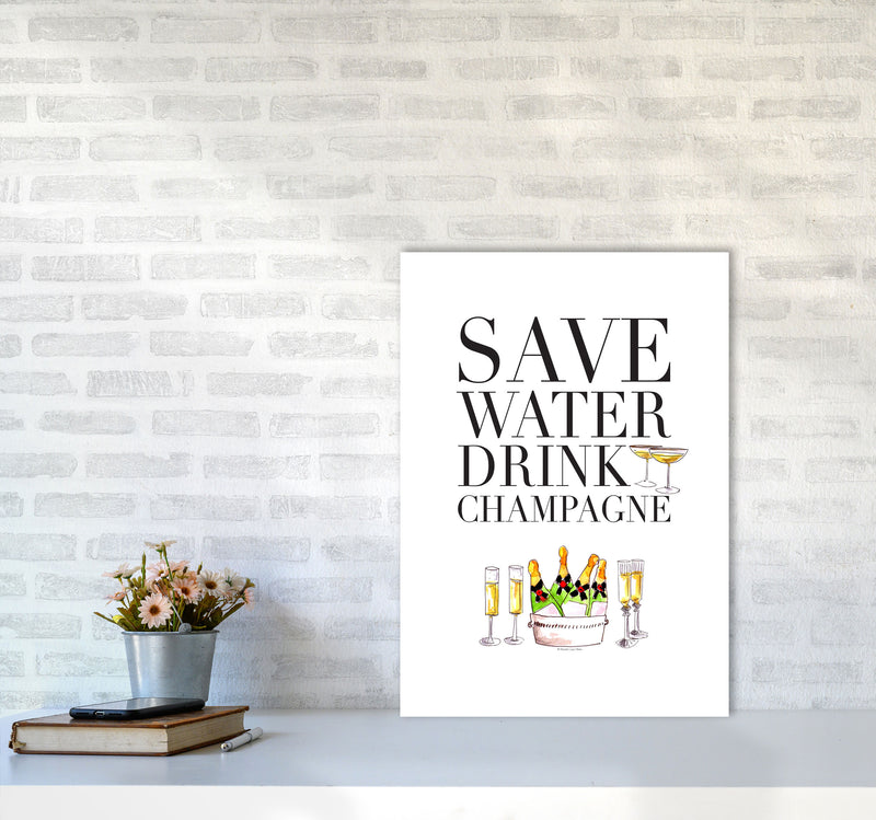 Save Water Drink Champagne, Kitchen Food & Drink Art Prints A2 Black Frame