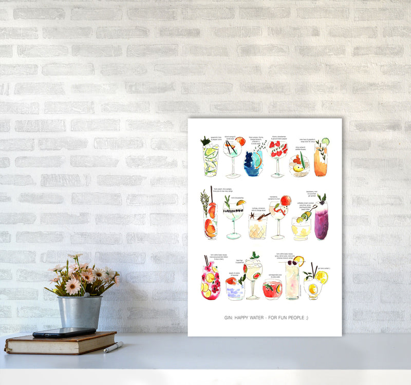 Gin: Happy Water - For Fun People, Kitchen Food & Drink Art Prints A2 Black Frame