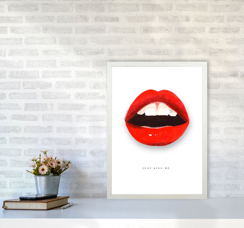 Just Kiss Me Lips Modern Fashion Print A2 Oak Frame
