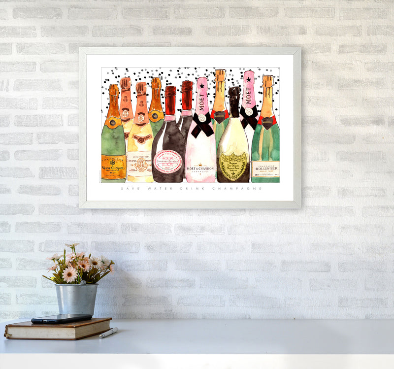 Champagne Bottles, Kitchen Food & Drink Art Prints A2 Oak Frame
