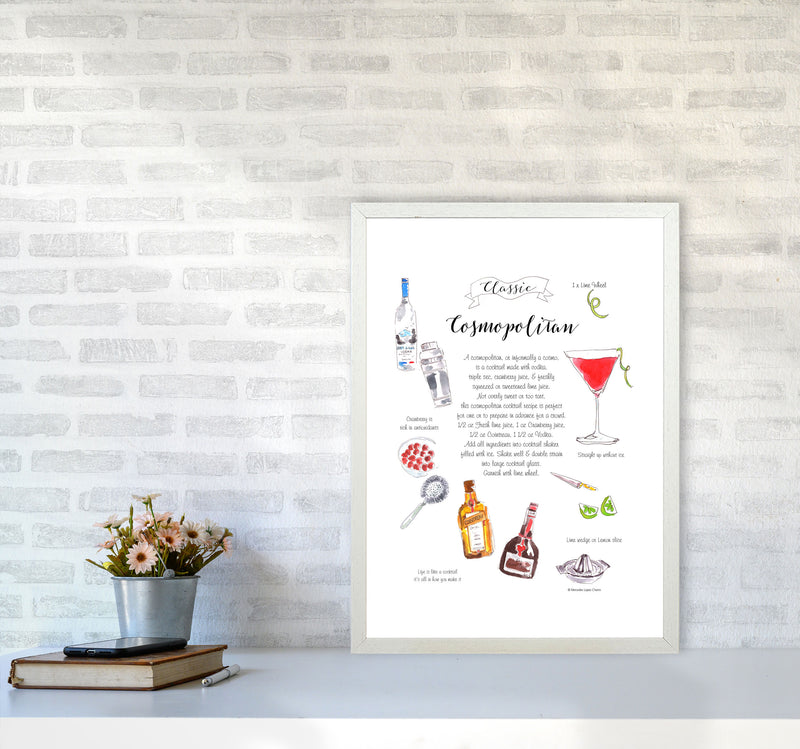 Cosmopolitan Cocktail Recipe, Kitchen Food & Drink Art Prints A2 Oak Frame