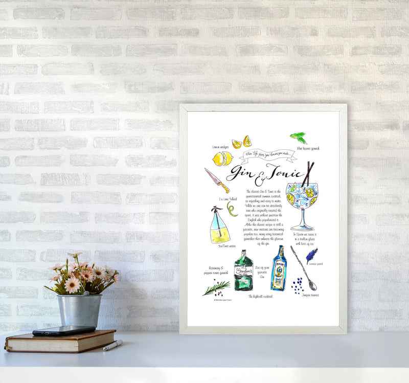 Gin And Tonic Recipe, Kitchen Food & Drink Art Prints A2 Oak Frame