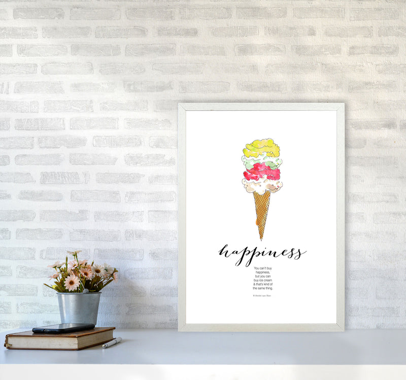 Ice Cream Happiness, Kitchen Food & Drink Art Prints A2 Oak Frame