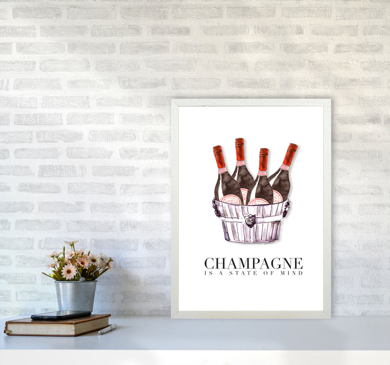 Champagne Is A State Of Mind, Kitchen Food & Drink Art Prints A2 Oak Frame