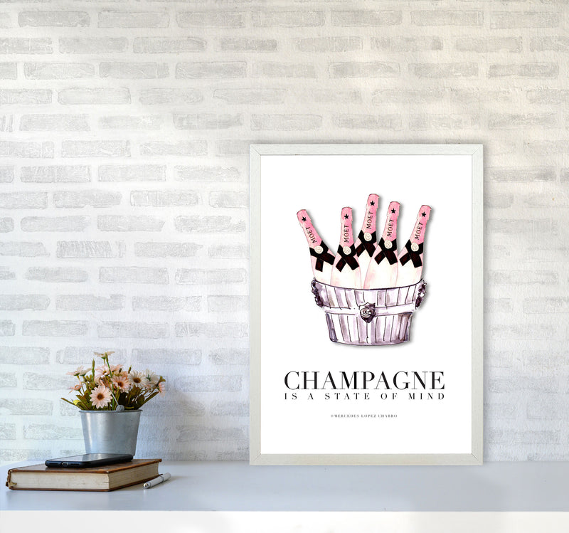 Moet Champagne Is A State Of Mind, Kitchen Food & Drink Art Prints A2 Oak Frame