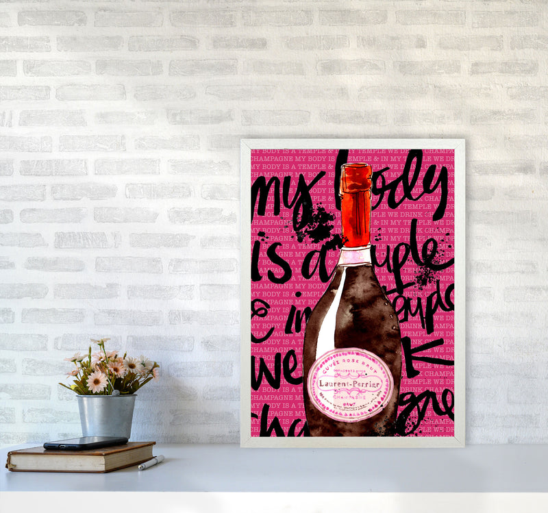 My Body Is A Temple Champagne, Kitchen Food & Drink Art Prints A2 Oak Frame
