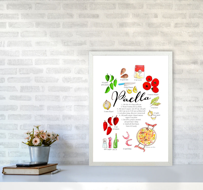 Paella Ingredients Recipe, Kitchen Food & Drink Art Prints A2 Oak Frame