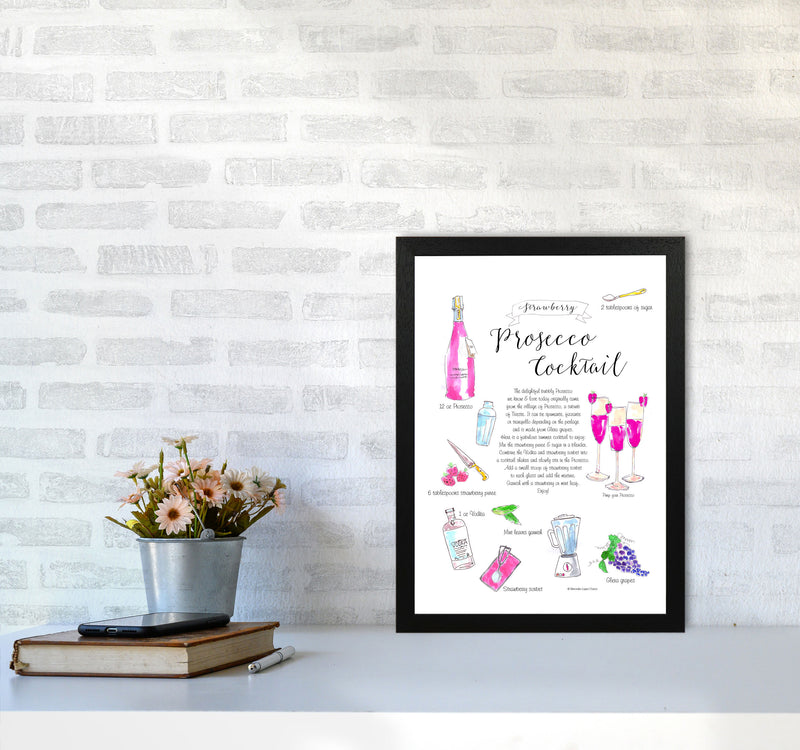 Strawberry Prosecco Cocktail Recipe, Kitchen Food & Drink Art Prints A3 White Frame