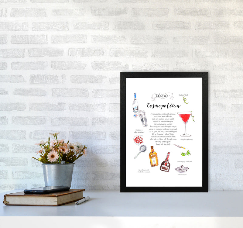 Cosmopolitan Cocktail Recipe, Kitchen Food & Drink Art Prints A3 White Frame