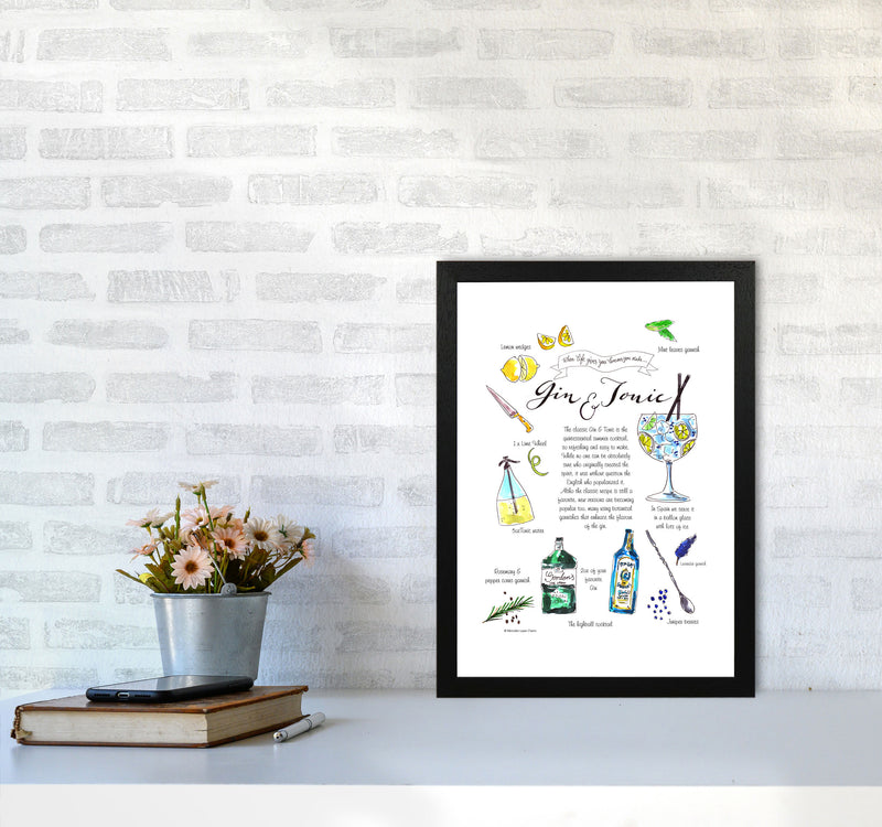 Gin And Tonic Recipe, Kitchen Food & Drink Art Prints A3 White Frame