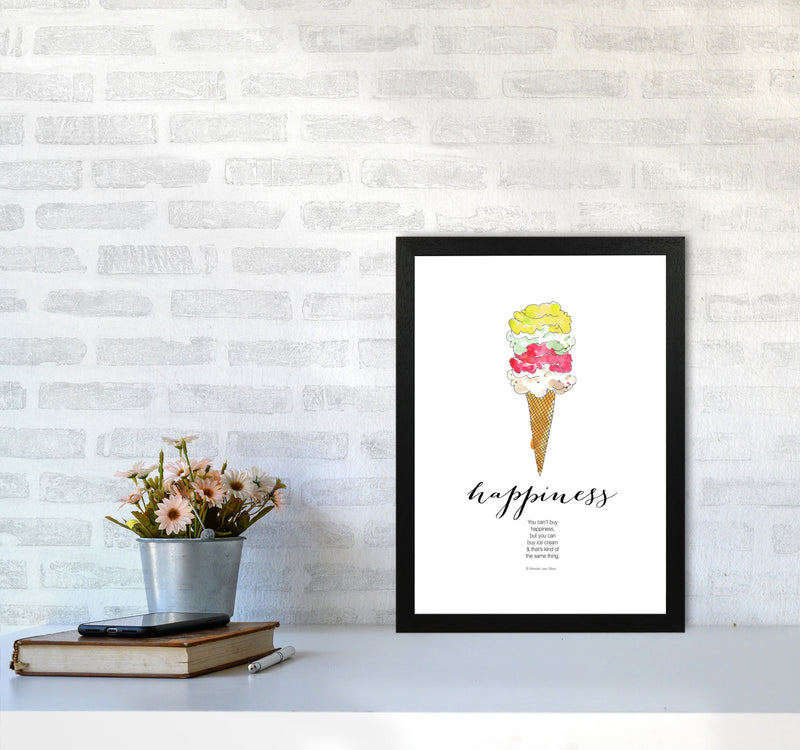 Ice Cream Happiness, Kitchen Food & Drink Art Prints A3 White Frame