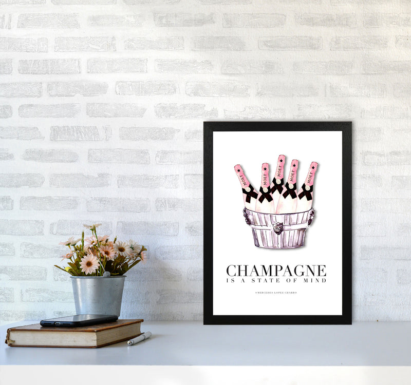 Moet Champagne Is A State Of Mind, Kitchen Food & Drink Art Prints A3 White Frame